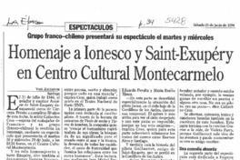 Homenaje a Ionesco y Saint-Exupéry en Centro Cultural Montecarmelo Grupo franco-chileno presentará su espectáculo el martes y miércoles