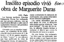 Insólito episodio vivió obra de Marguerite Duras.