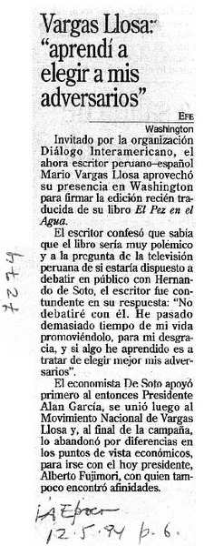 Vargas Llosa: "Aprendí a elegir a mis adversarios".