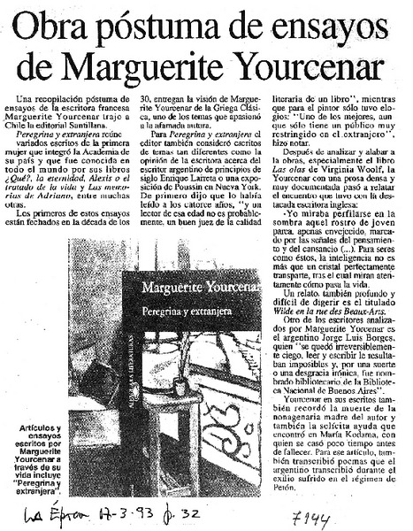 Obra póstuma de ensayos de Marguerite Yourcenar.