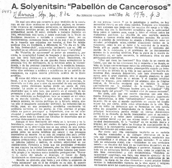 A. Solyenitsin : "Pabellón de cancerosos"