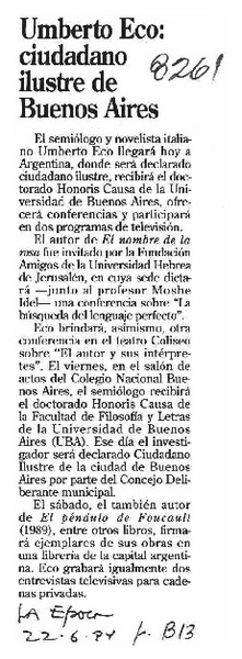 Umberto Eco, ciudadano ilustre de Buenos Aires.
