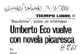 Umberto Eco vuelve con novela picaresca.