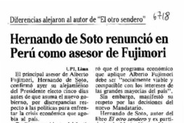 Hernando de Soto renunció en Perú como asesor de Fujimori