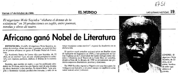 Africano ganó Nobel de Literatura