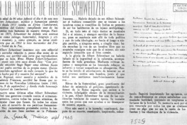 En la muerte de Albert Schweitzer.