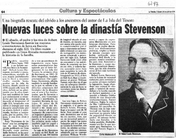 Nuevas luces sobre la dinastía Stevenson Una biografía rescata del olvido a los ancestros del autor de la Isla del Tesoro