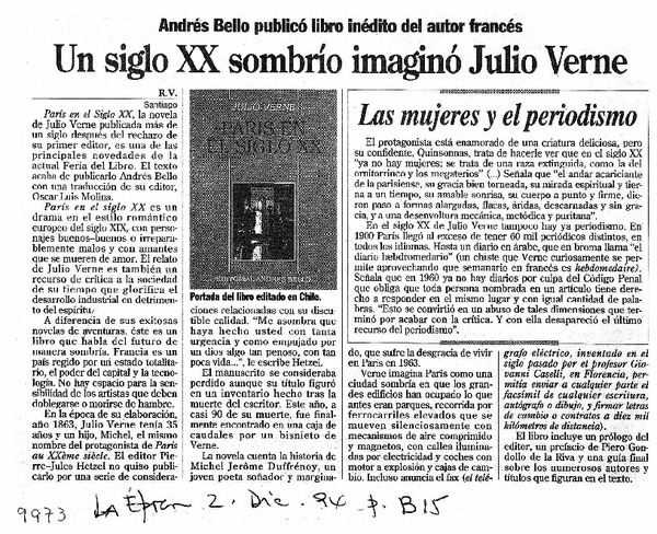 Un Siglo XX sombrió imaginó Julio Verne ANdrés Bello publicó libro inédito del autor francés