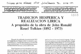Tradición Hesperica y realización lirica A propósito de la obra de John Ronald Reuel Tolkien (1892-1973)