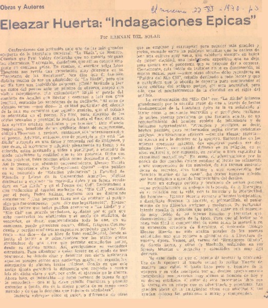 Eleazar Huerta: "Indagaciones epicas"