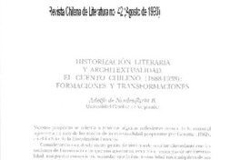 Historización literaria y architextualidad, el cuento chileno (1888-1938), formaciones y transformaciones