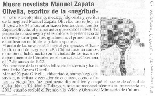 Muere novelista Manuel Zapata Olivella, escritor de la "negritud"