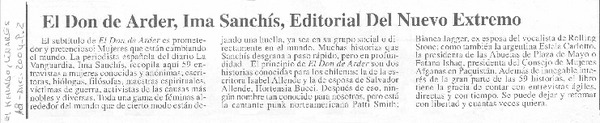 El Don de Arder; Ima Sanchís, Editorial del nuevo extremo