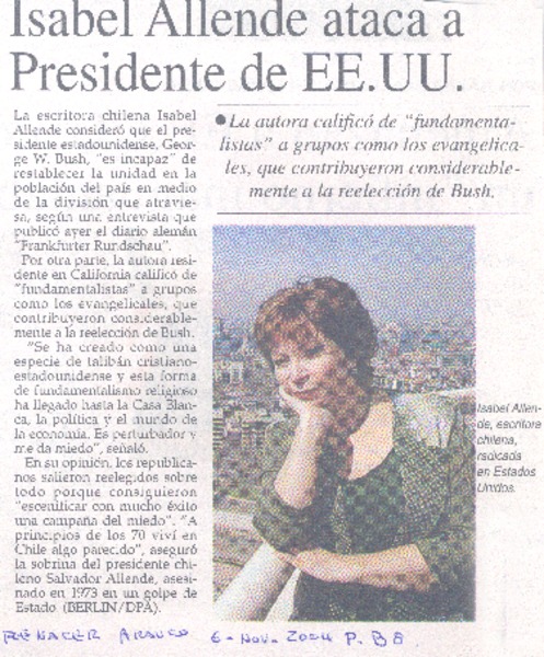 Isabel Allende ataca a Presidente de EE.UU