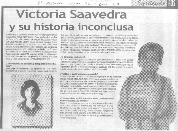 Victoria Saavedra y su historia inconclusa (entrevistas)