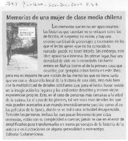 Memorias de una mujer de clase media chilena