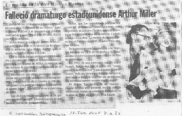 Falleció dramaturgo estadounidense Arthur Miller
