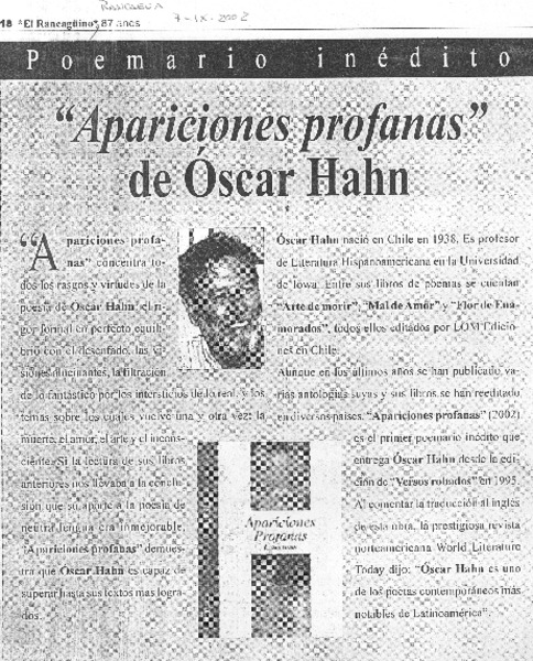 Apariciones profanas de Óscar Hahn