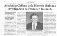 Academia Chilena de la Historia distingue a investigación de Francisco Bulnes S.