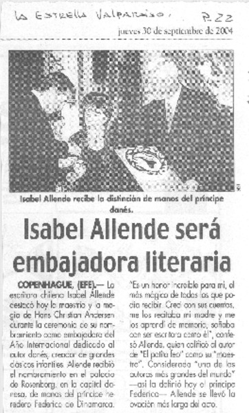 Isabel Allende será embajadora literaria