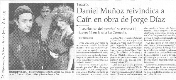 Daniel Muñoz reivindica a Caín en obra de Jorge Díaz