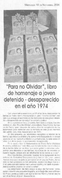 "Para no olvidar", libro de homenaje a joven detenido-desaparecido en el año 1974