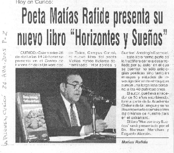 Poeta Matías Rafide presenta su nuevo libro "Horizontes y sueños"