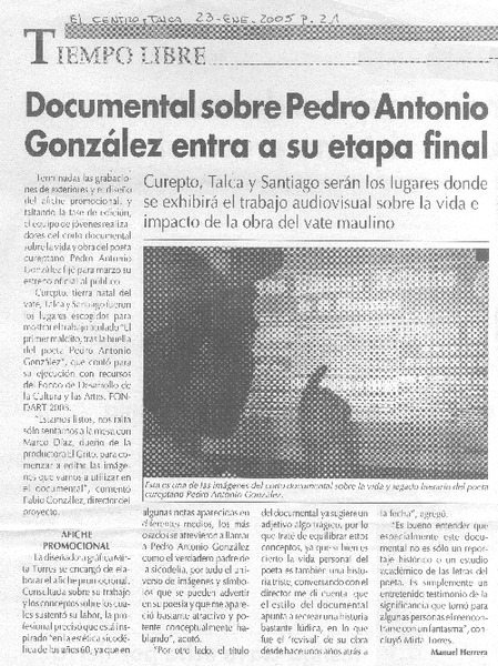 Documental sobre Pedro Antonio González entra a su etapa final