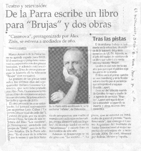 De la Parra escribe un libro para "Brujas" y dos obras