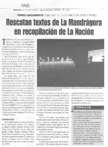 Rescatan textos de La Mandrágora en recopilación de La Nación