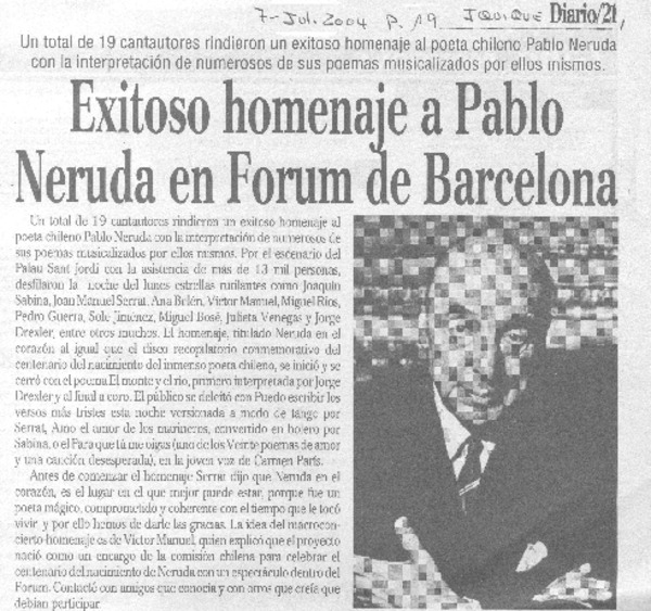 Exitoso homenaje a Pablo Neruda en Forum de Barcelona
