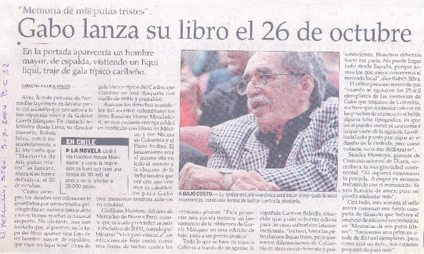 Gabo lanza su libro el 26 de octubre