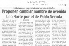 Proponen cambiar nombre de avenida Uno Norte por el de Pablo Neruda