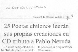 25 poetas chilenos leerán sus propias creaciones en CD tributo a Pablo Neruda