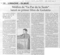 Médico de "La Paz de la Tarde" lanzó su primer libro de Geriatría.