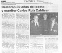 Celebran 80 años del poeta y escritor Carlos Ruiz Zaldívar.