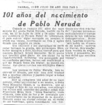 101 años del nacimiento de Pablo Neruda.