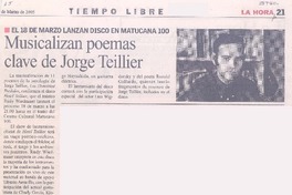 El 18 de marzo lanzan disco en Matuana 100 : musicalizan poemas clave de Jorge Teillier
