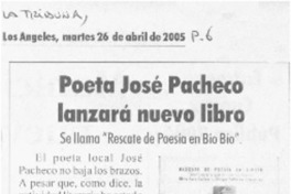 Poeta José Pacheco lanzará nuevo libro.