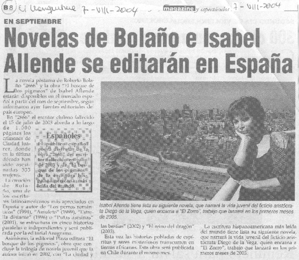 Novelas de Bolaño e Isabel Allende se editarán en España.