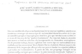 José Martí, Darío y Gabriela Mistral: recorridos de una lengua bárbara.