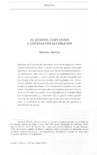 El Quijote, Cervantes y los ensayistas chilenos