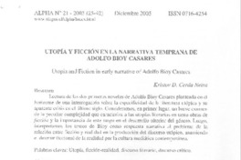 Utopía y ficción en la narrativa temprana de Adolfo Bioy Casares.