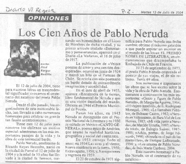 Los Cien años de Pablo Neruda