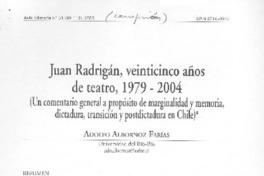 Juan Radrigán, veinticinco años de teatro, 1979-2004