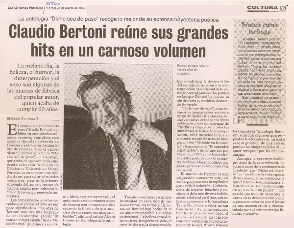 Claudio Bertoni reúne sus grandes hits en un carnoso volumen