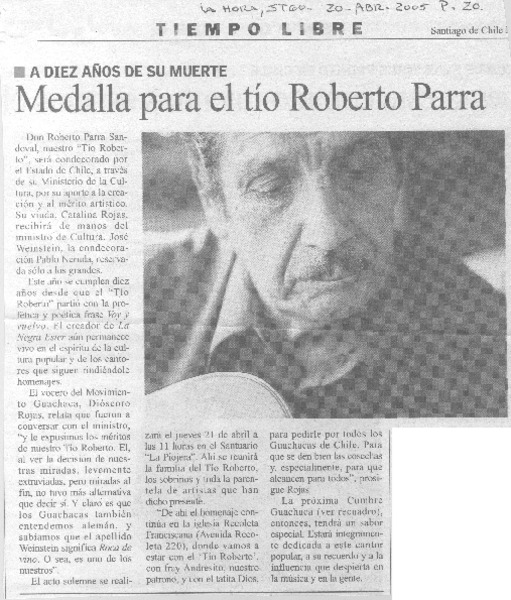 Medalla para el tío Roberto Parra