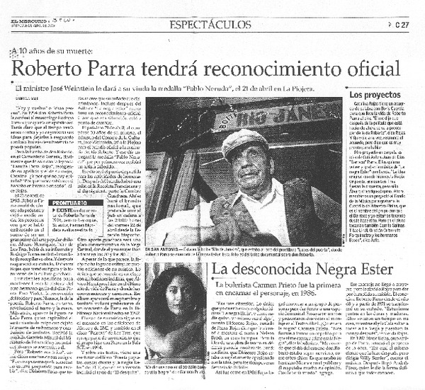 Roberto Parra tendrá reconocimiento oficial