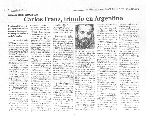 Carlos Franz, triunfo en Argentina
