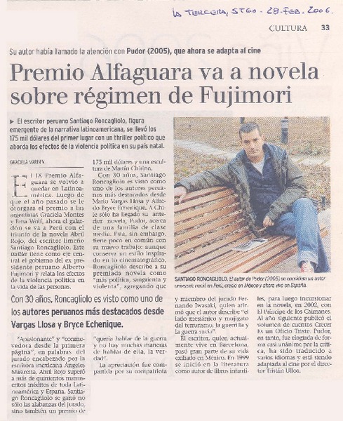 Premio Alfaguara va a novela sobre régimen de Fujimori